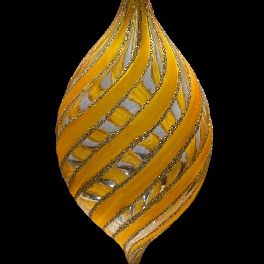 Glitter Gold Glass Christmas Ornament Tear Drop 8" long